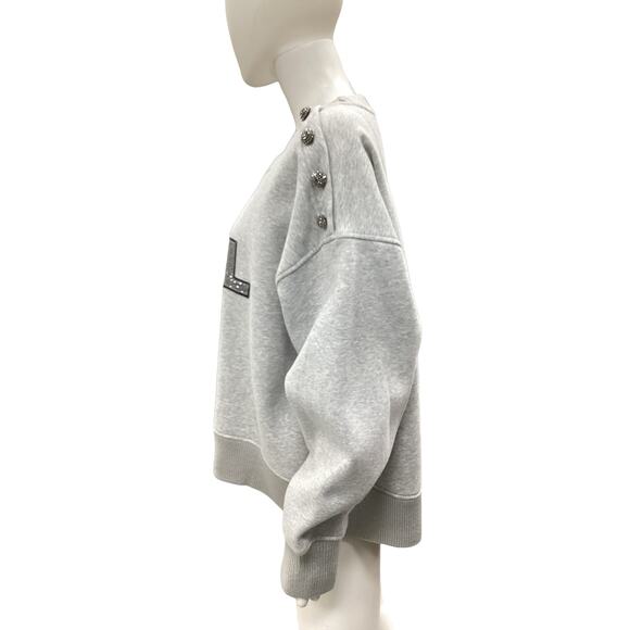 NWT Karl Lagerfeld Sweatshirt/ Top Women’s Size XL Cotton Blend Ornate Sign Gray - Picture 3 of 7